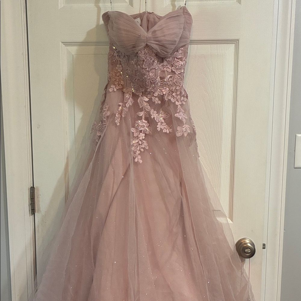 Elegant Pink Strapless Prom Dress